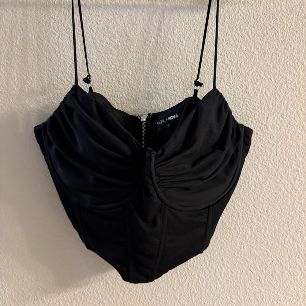 Fashion Nova Black Ruched Crop Top